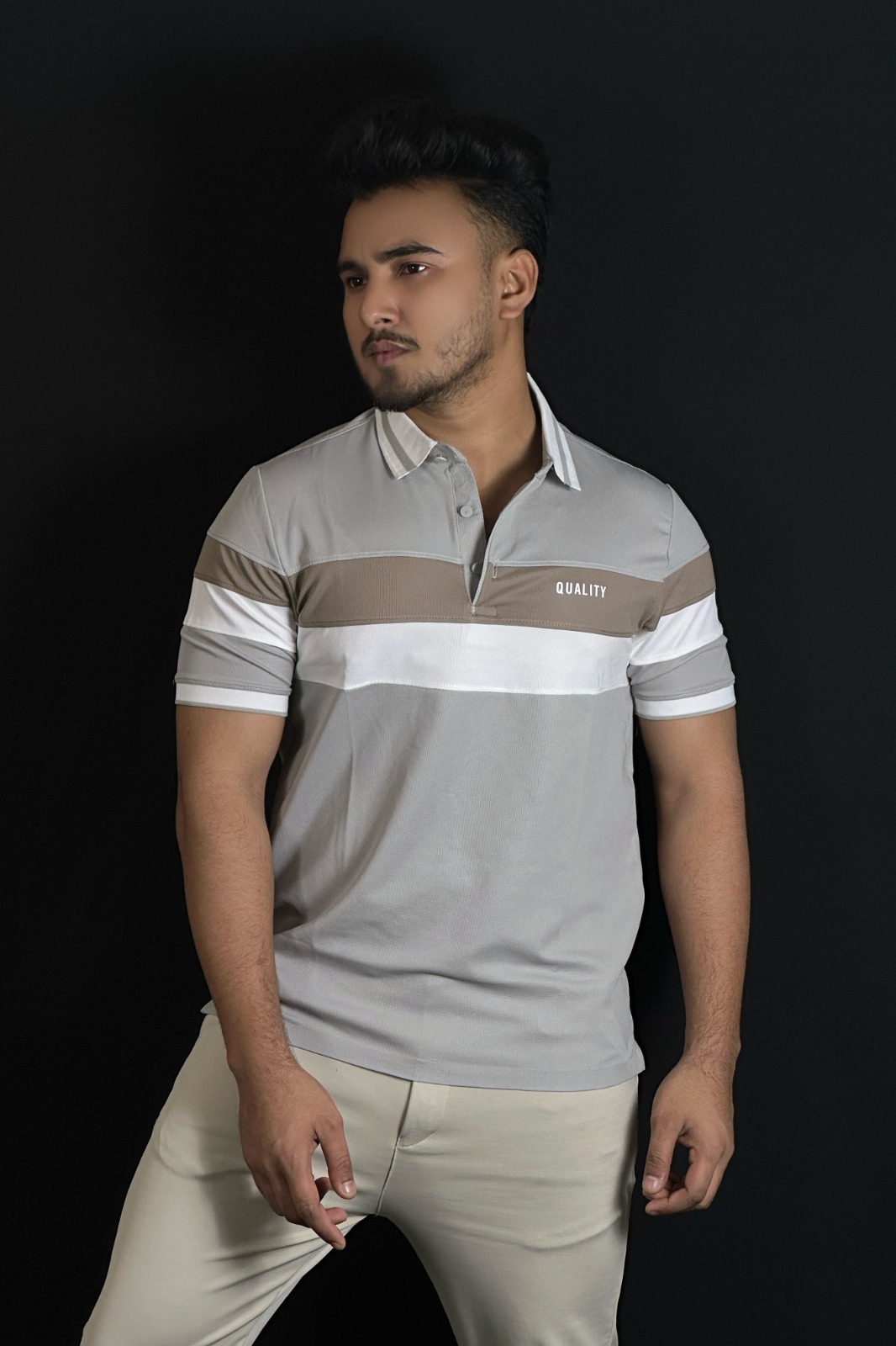 লাইট অ্যাশ কালার পোলো টি-শার্ট-Contrast